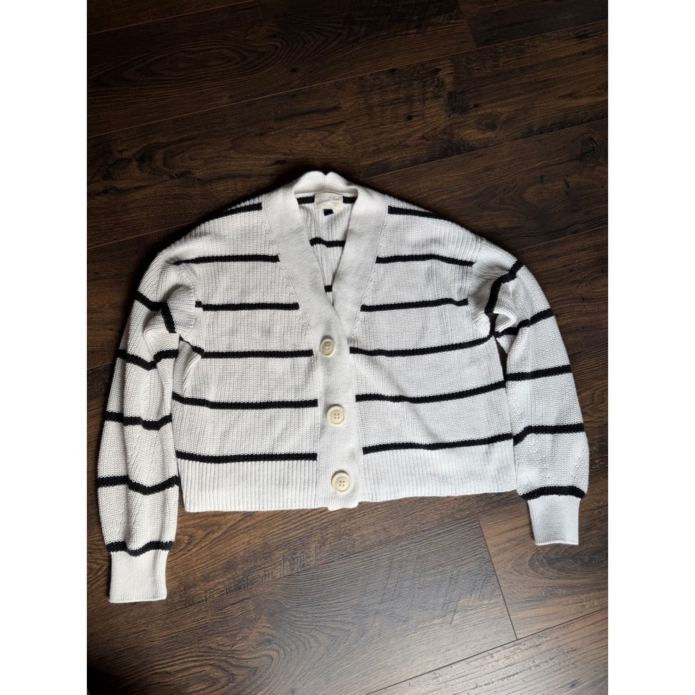 Universal Thread Womens White/Black Striped Cotton Ribbed Cardigan Med 0027